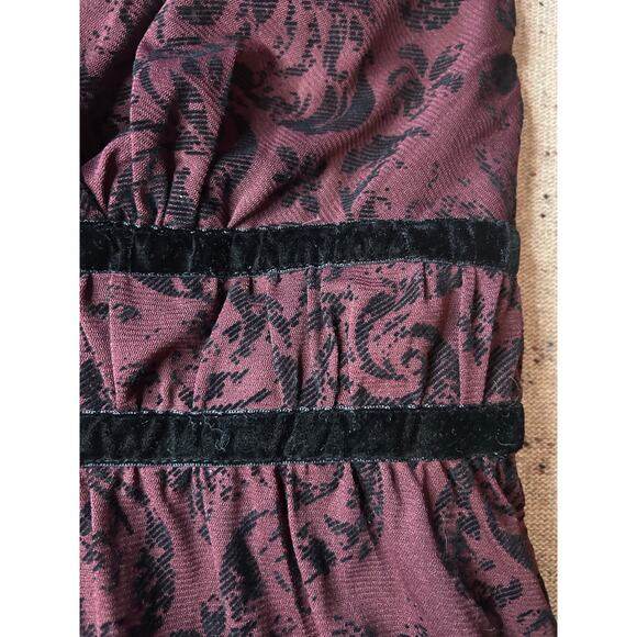 Rabbit Rabbit Rabbit Raised Velvet Dress Maroon Black Whimsygoth Fairy Witchy 8 - Picture 10 of 11